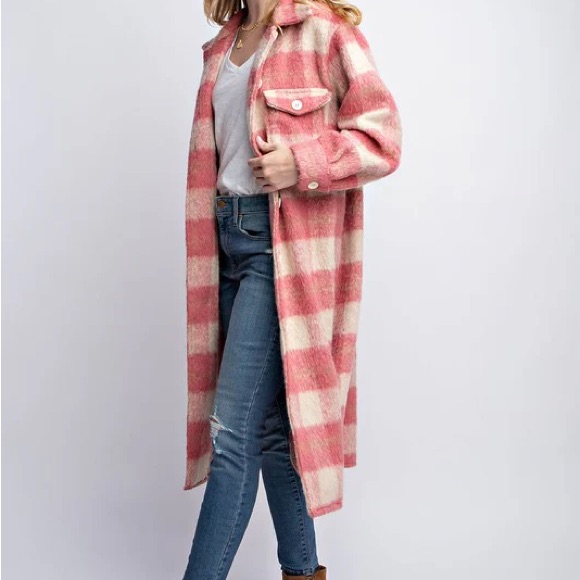 Pink And Cream Plaid Long Coat